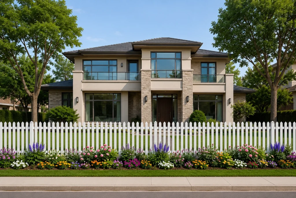 Beautiful white picket fence for villa garden Dubai