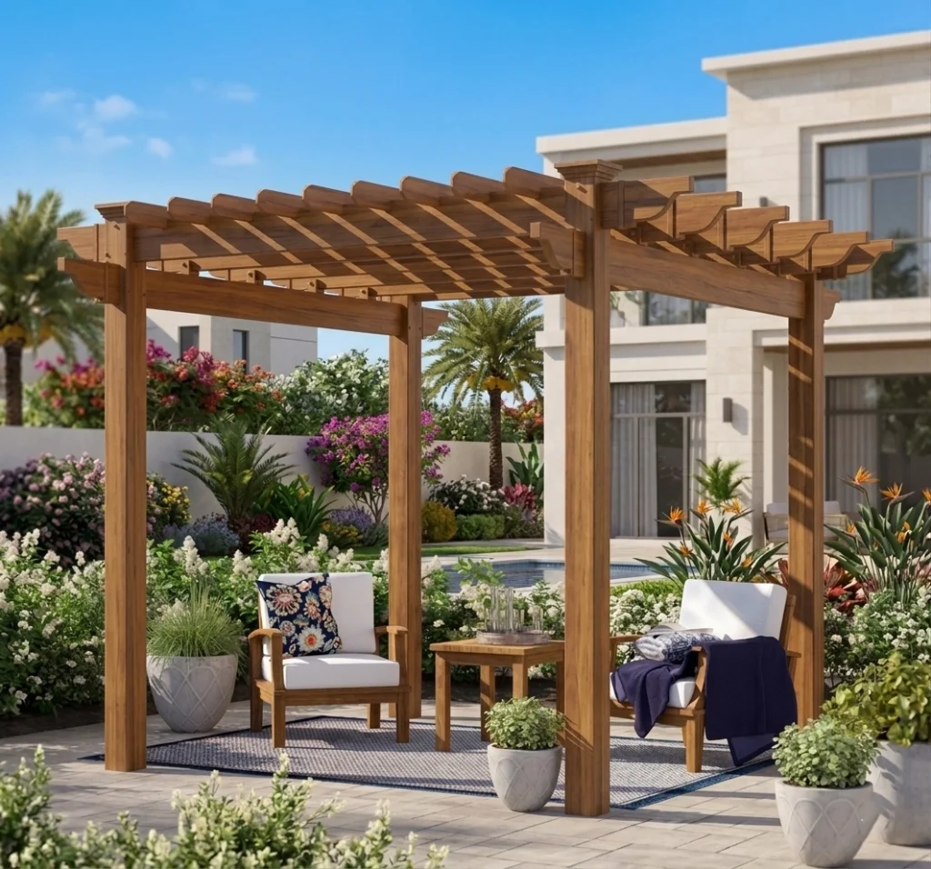 Modern villa pergola installation in Dubai