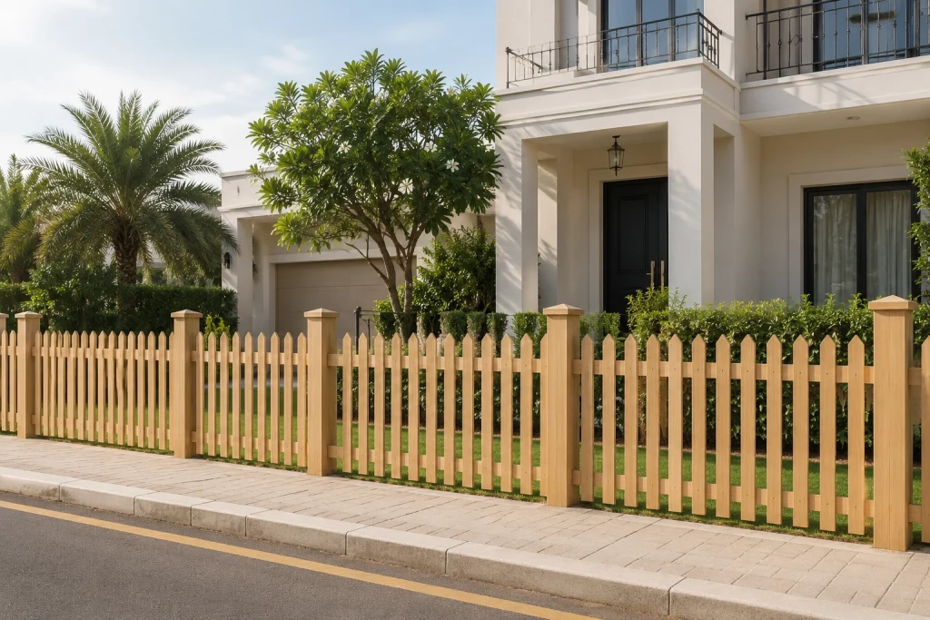 Solid wood fence design for villa backyard Dubai
