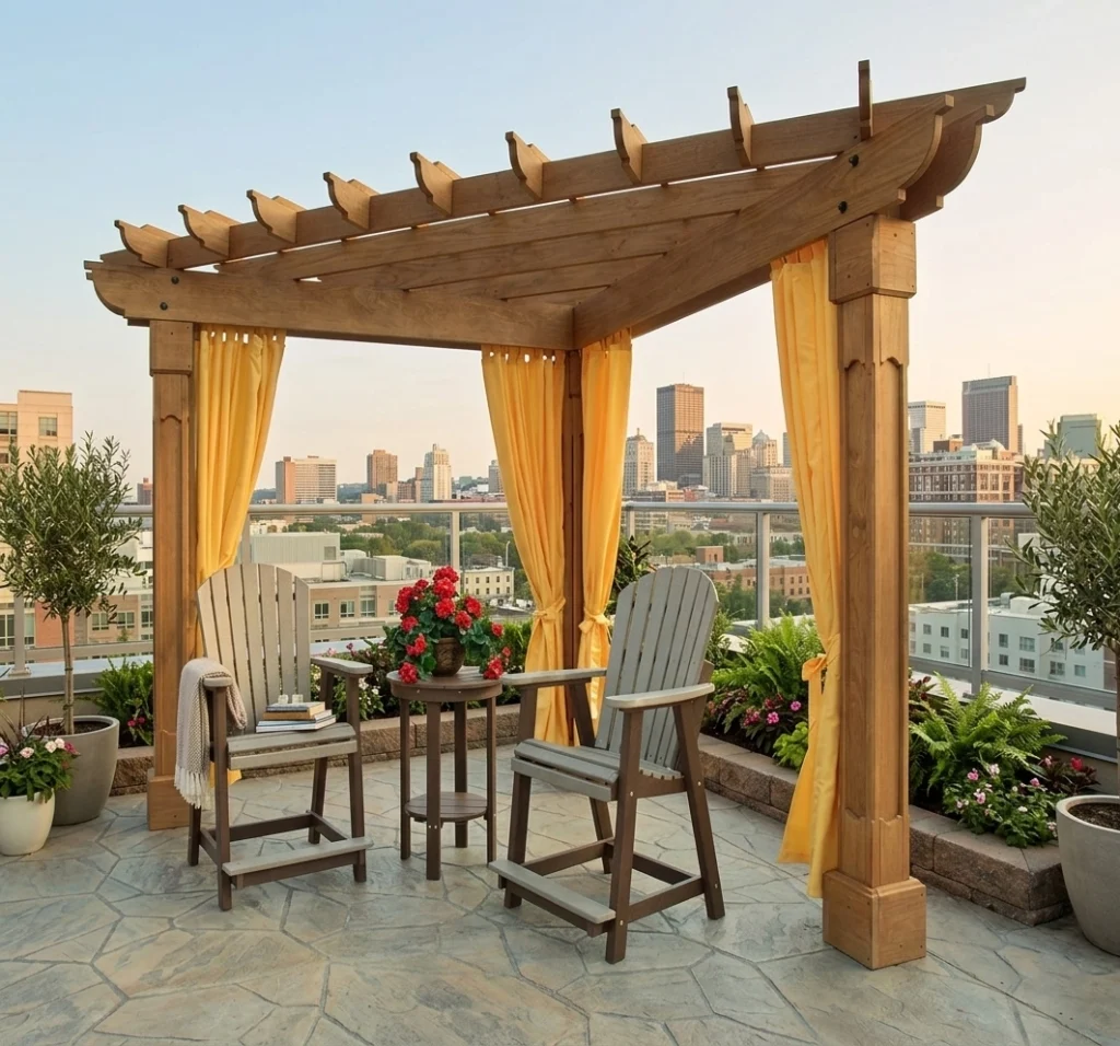 Triangle Wooden pergola in Dubai
