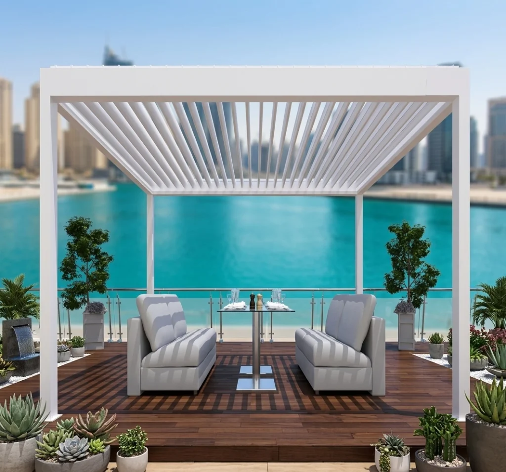 aluminum pergola installation in Dubai villa