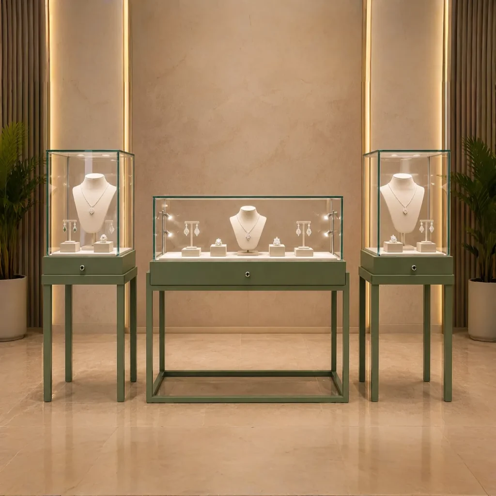 Metallic Framing Luxury Jewelry Showcases