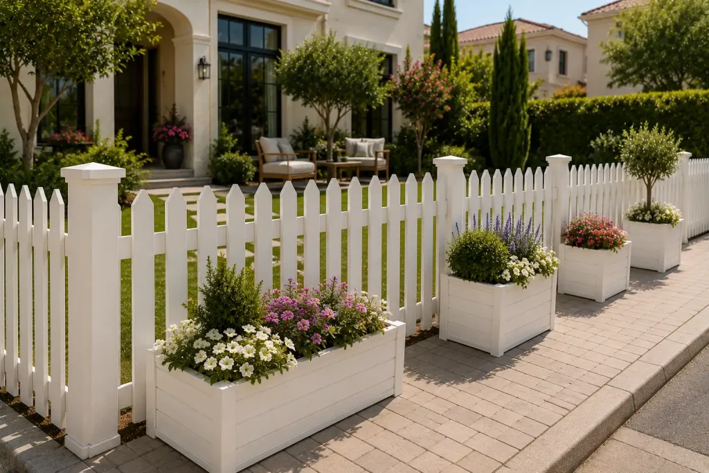 Wooden Fence with Planter Boxes