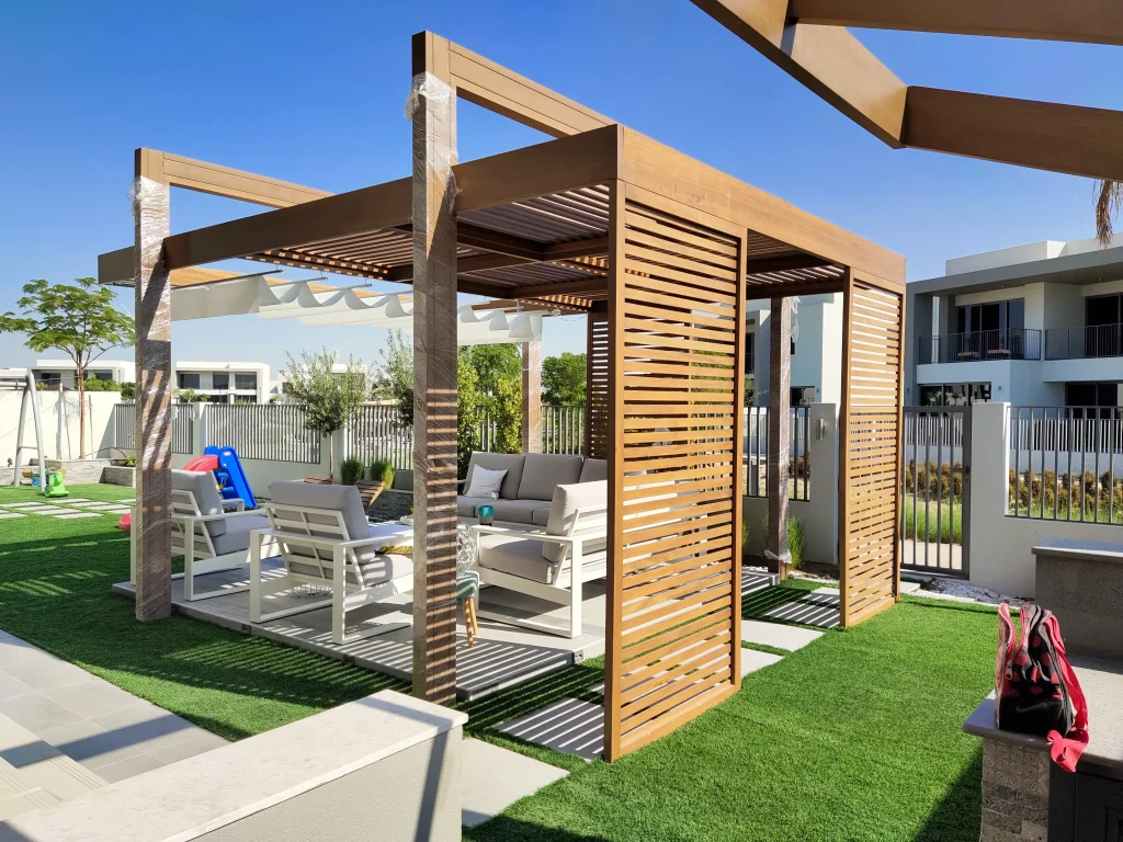 Modern retractable pergola in Privat Villa Dubai Hills