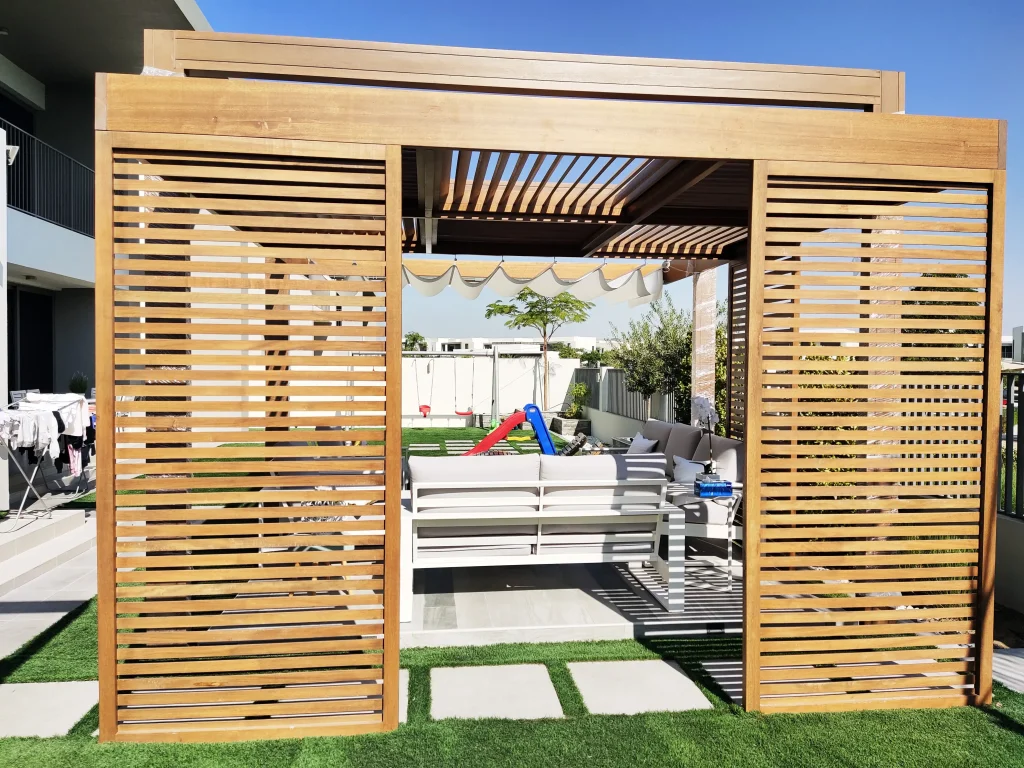 Wooden retractable pergola project completed