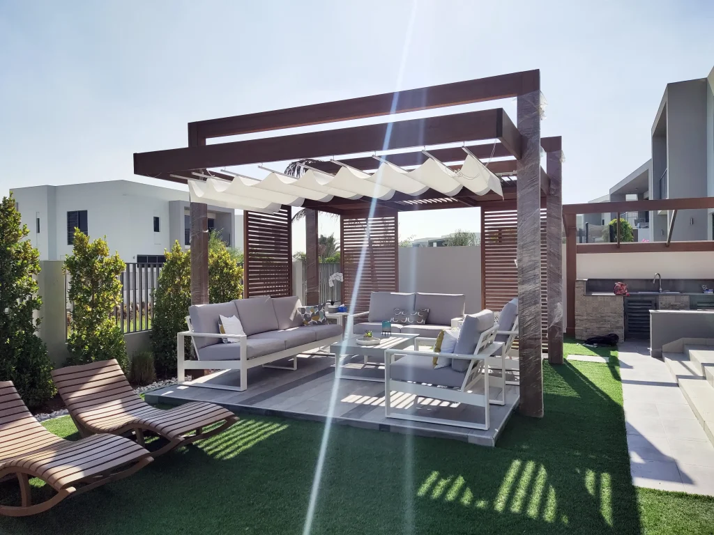 retractable pergola with febric project at Private Villa