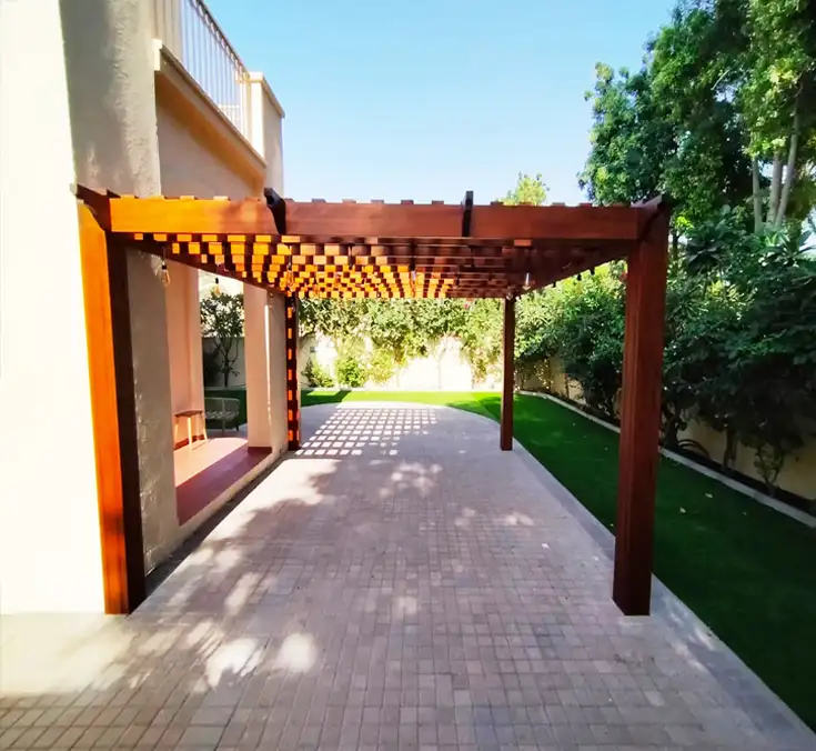 wooden Pergola with Hanging light
