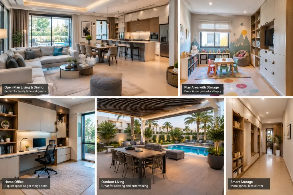 Family-friendly renovated Dubai villa showing practical living, storage and outdoor areas.